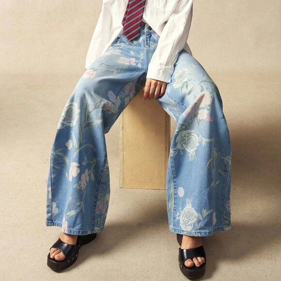 Multicolor Boho Women's Woven Floral Jeans - Picture 3 of 8